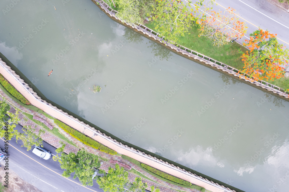 Sewage water public canals in phuket city area aerial Top view shot