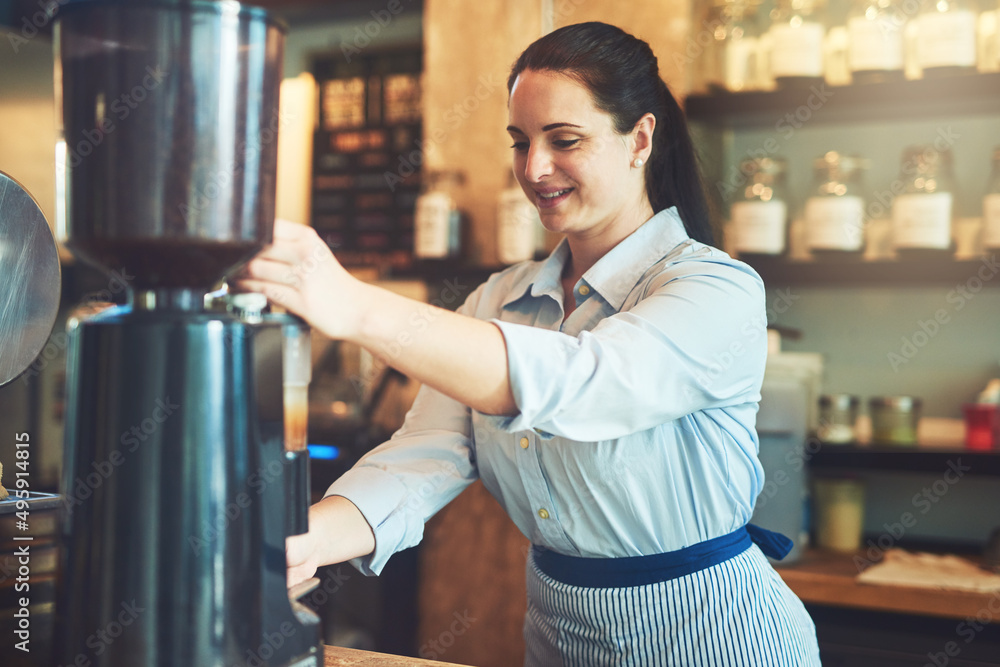 She knows how to blend the best. Shot of a young barista working in a cafe.