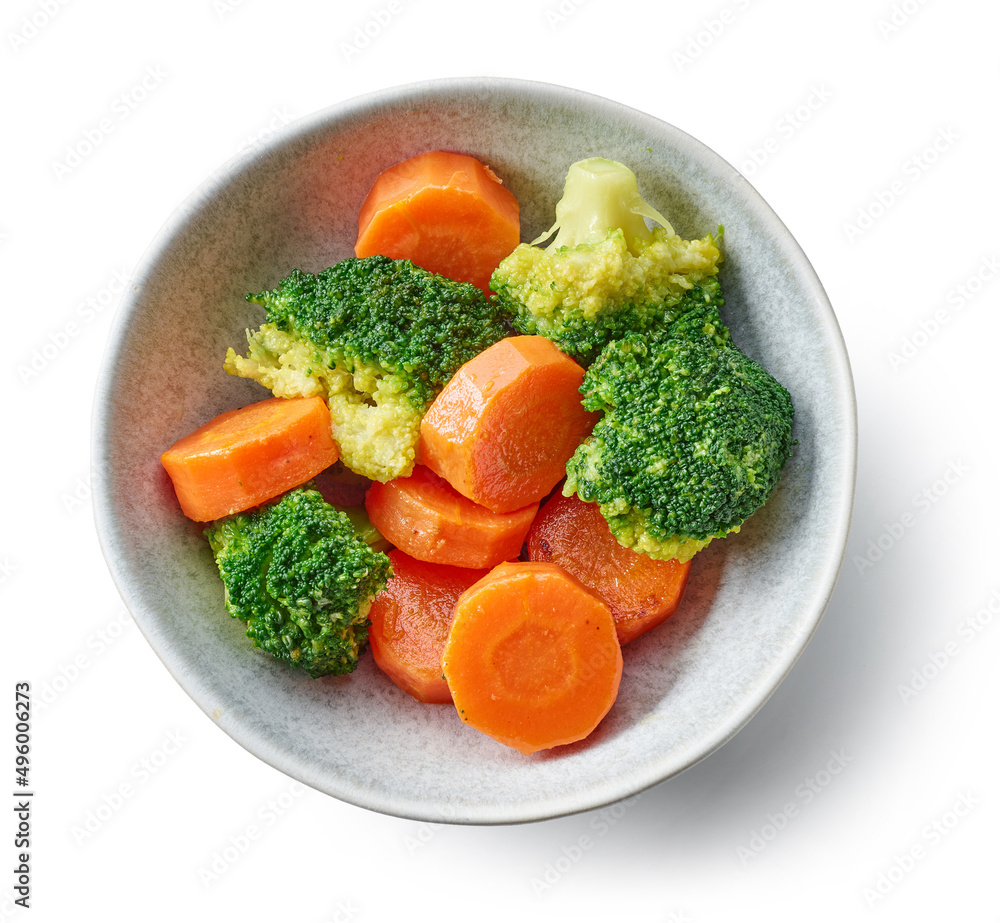 bowl of steamed carrots and broccoli