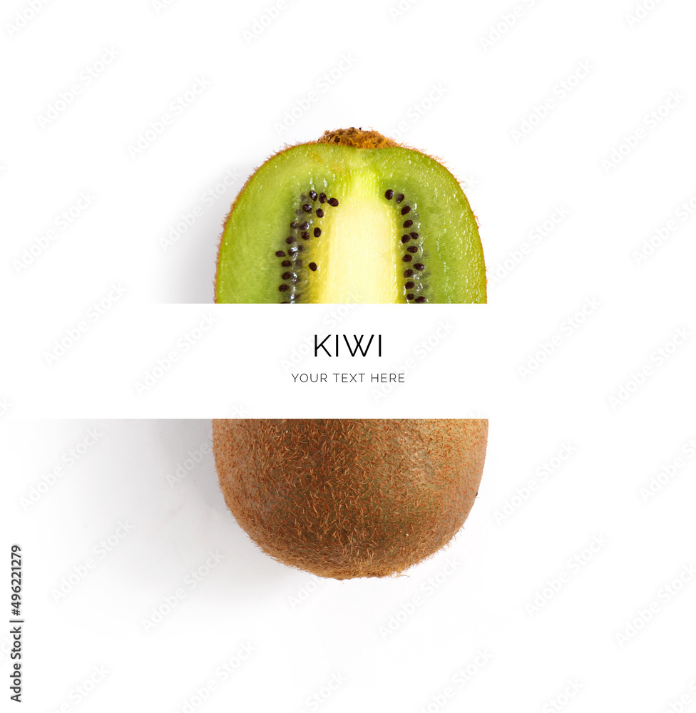 Creative layout made of kiwi on the white background. Flat lay. Food concept. Macro concept.