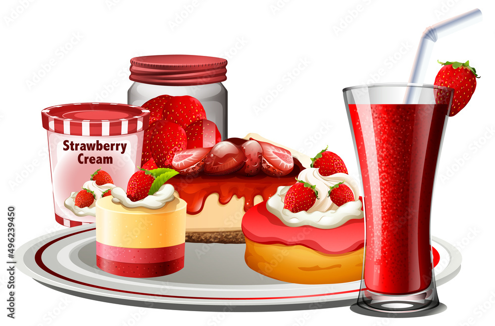 Strawberry bakery and beverage set