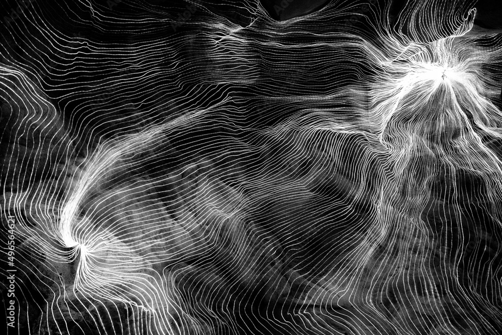 Abstract wave of digital weave lines connecting network dots and dark background . Modern 3D mesh pa