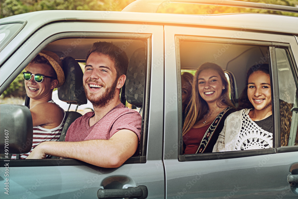 Exploring all they can. Cropped shot of a group of friends enjoying a roadtrip together.