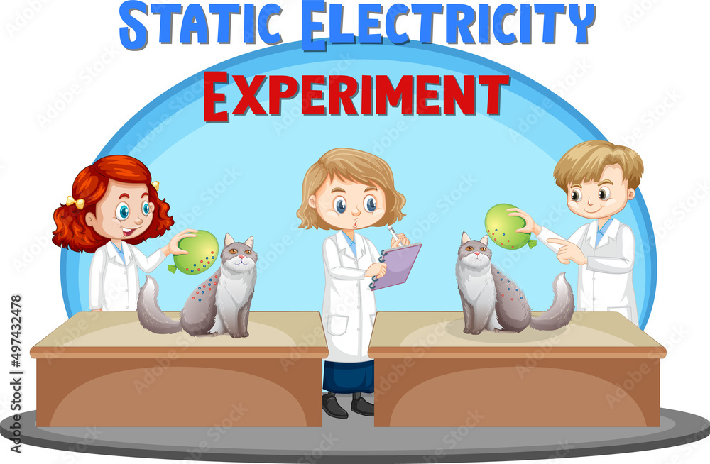 Static electricity experiment with cat and balloon