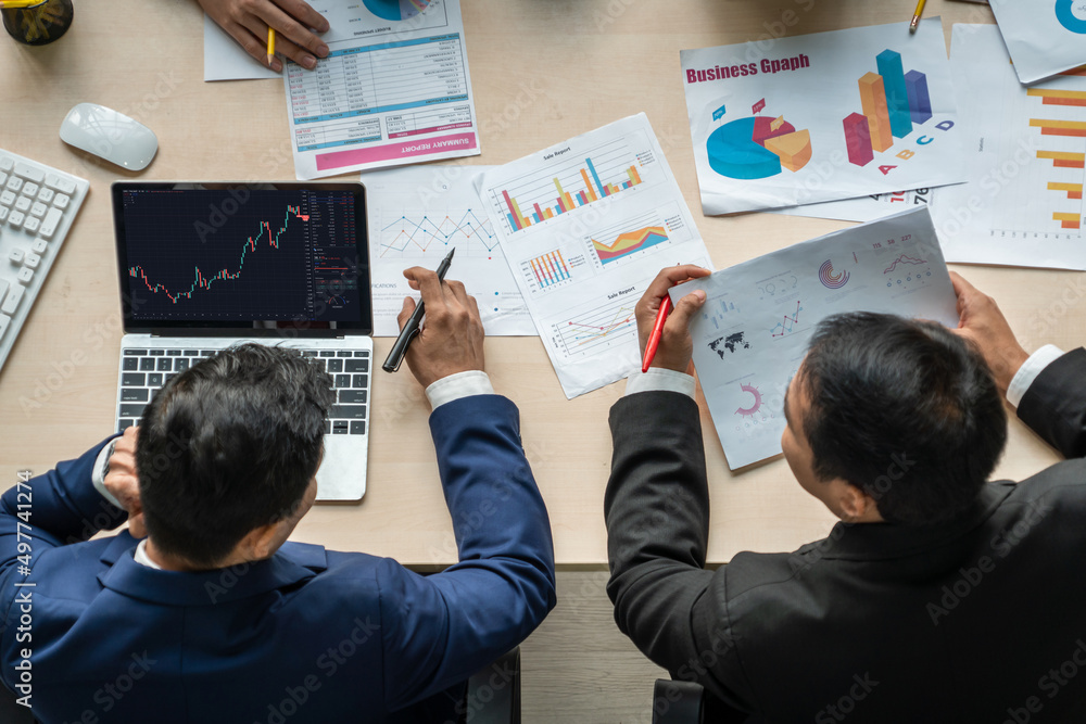 Stock market data chart analysis by ingenious computer software . Investment application display sto