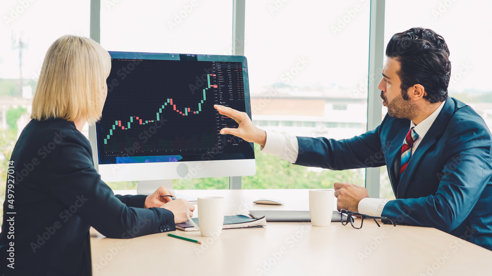 Stock market data chart analysis by ingenious computer software . Investment application display sto