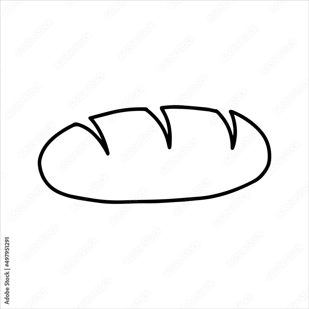 vector drawing in doodle style bread. simple line drawing of bread, pastries. black and white illust