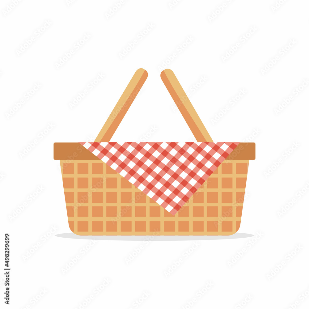 Basket wicker picnic isolated on white background. Vector stock