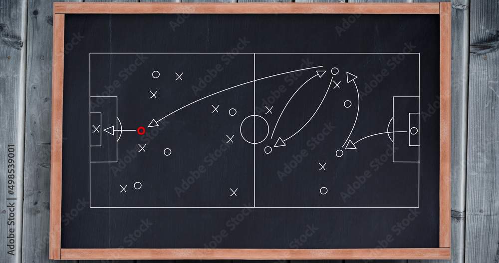 黑板背景足球场上的运动战术图像