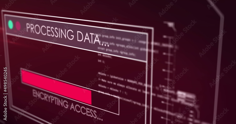 Image of data processing with loading bar on red background