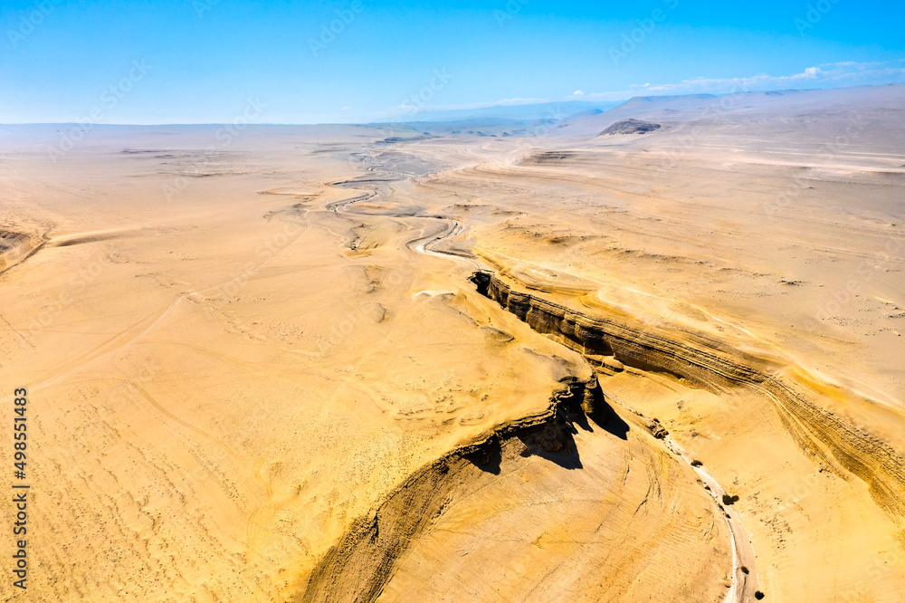 Aerial view of the Canyon of the Lost or Canyon del Zapa in Ica, Peru