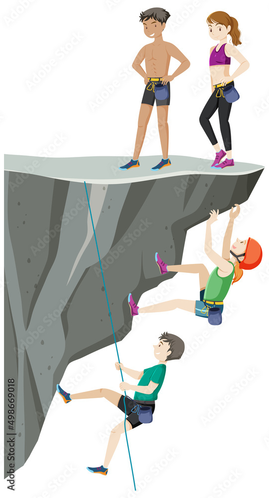 Climbers on cliff on white background