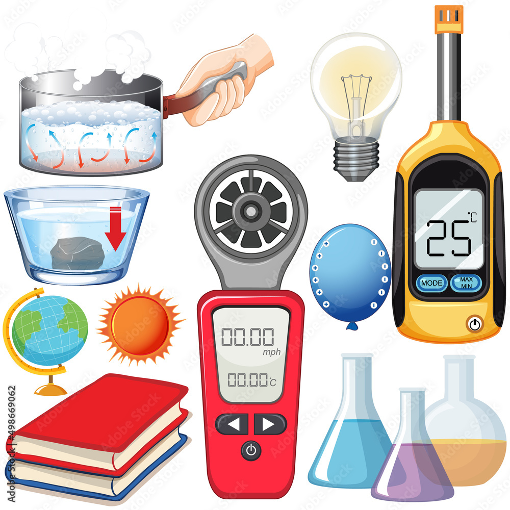 Science equipments on white background