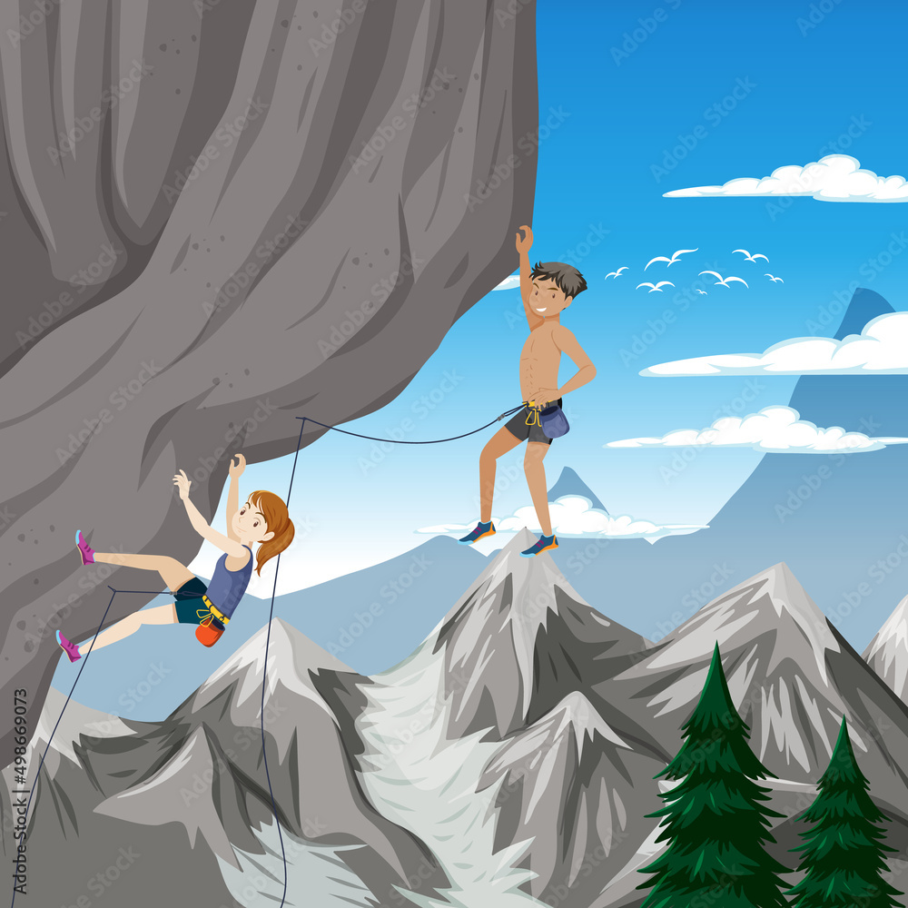 Rock climber on cliff outdoor scene