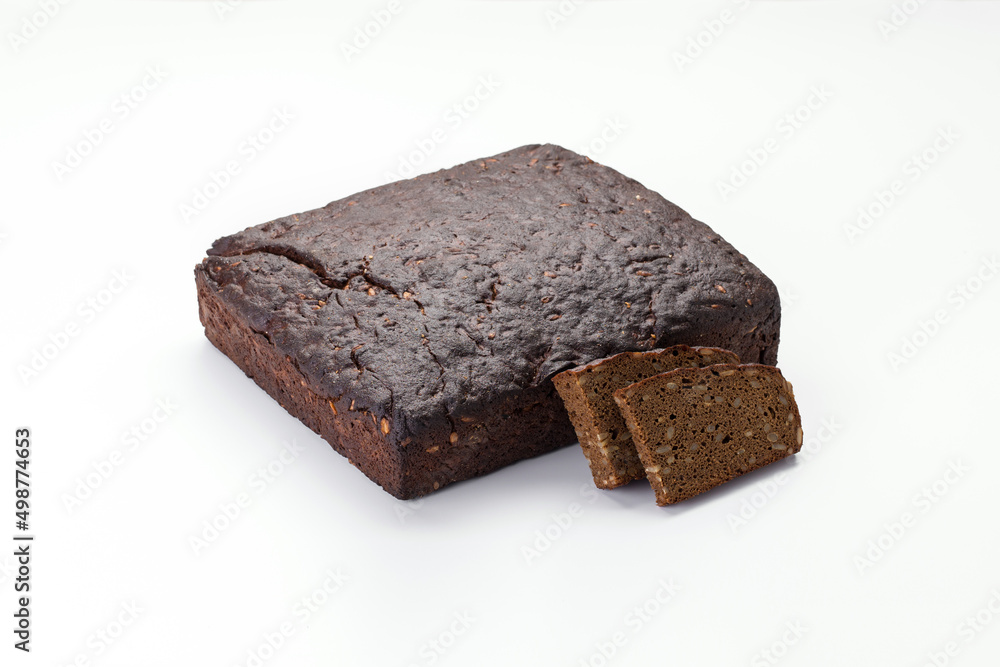 Square dark bread with a seeds