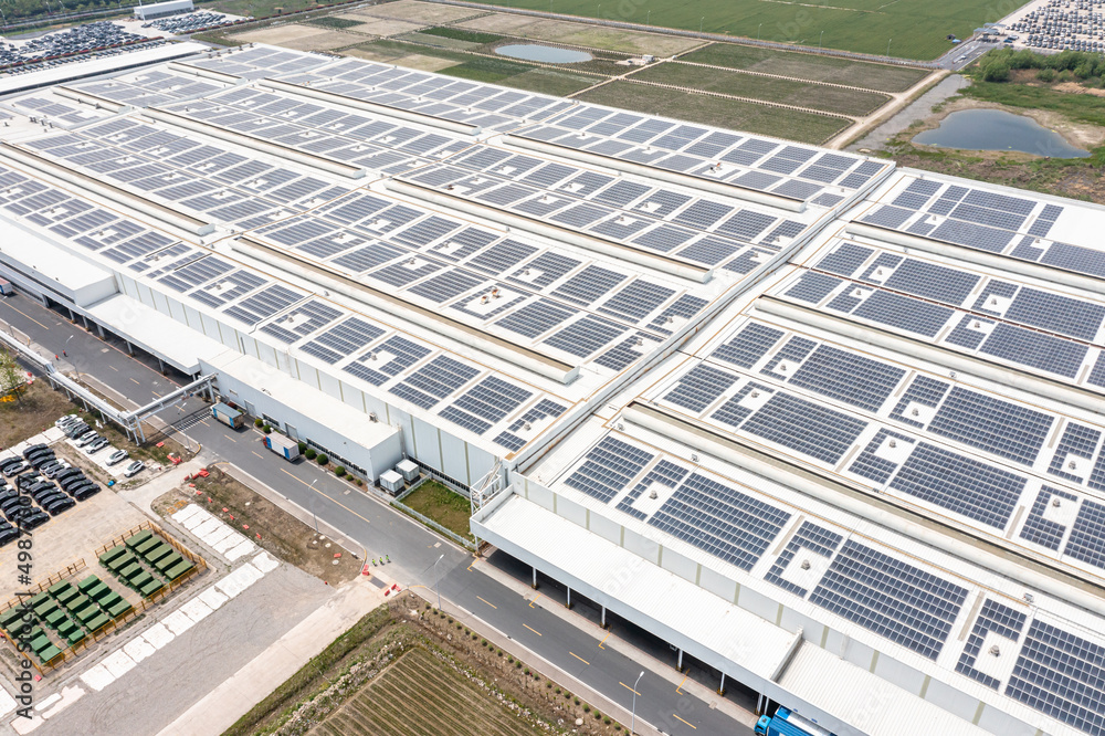 solar panels on factory rooftop