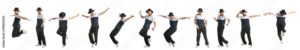 Cool dancing young man isolated on white