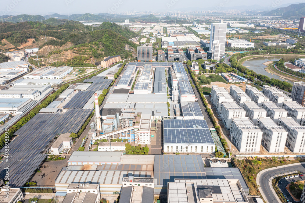 solar panels on factory rooftop