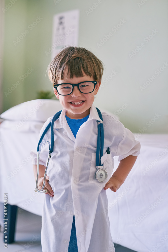 I cant wait to hop on the med school train. Cropped shot of an adorable little boy dressed as a doct