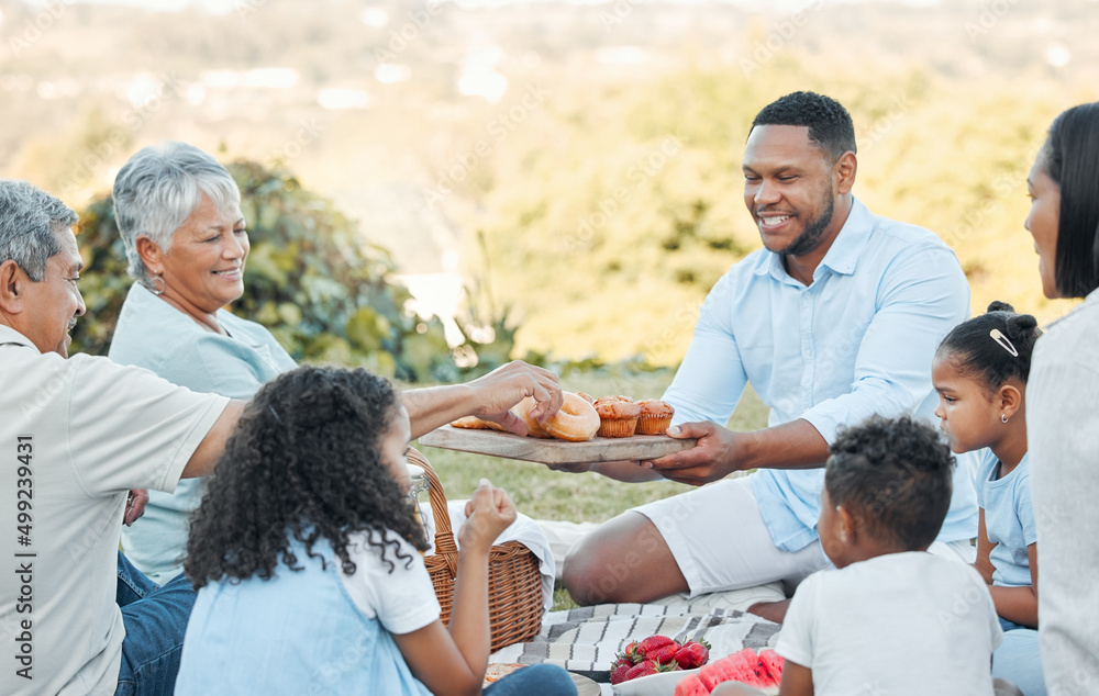 Family and friends are hidden treasures. Shot of a family enjoying a picnic in a park.