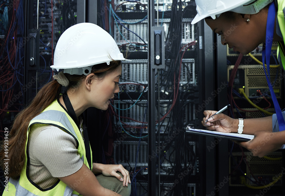 Lets make a note and come back to it. Cropped shot of two attractive female programmers working in a