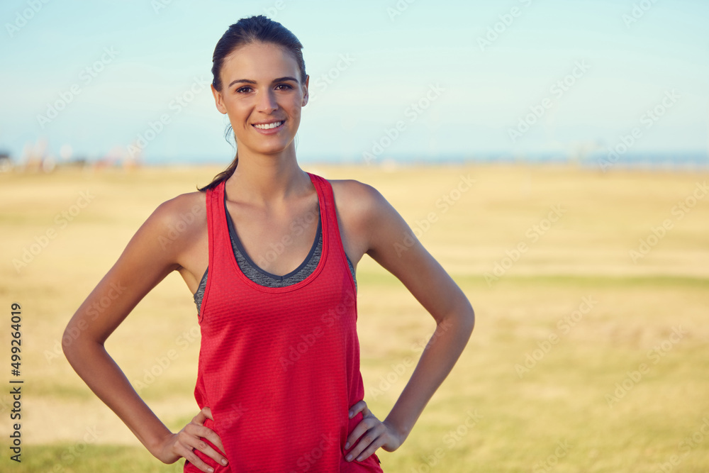 The choice for a healthier lifestyle is all yours. Portrait of a sporty young woman exercising outdo