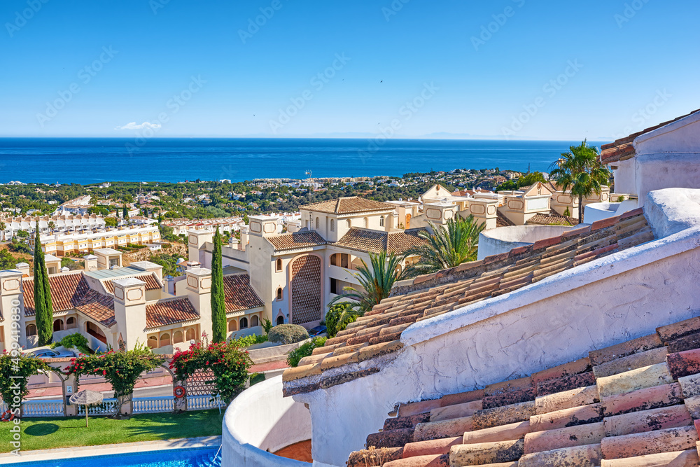 Marbella - the beautiful coastal city of Andalusia, Spain. The beach of beautiful city of Marbella, 