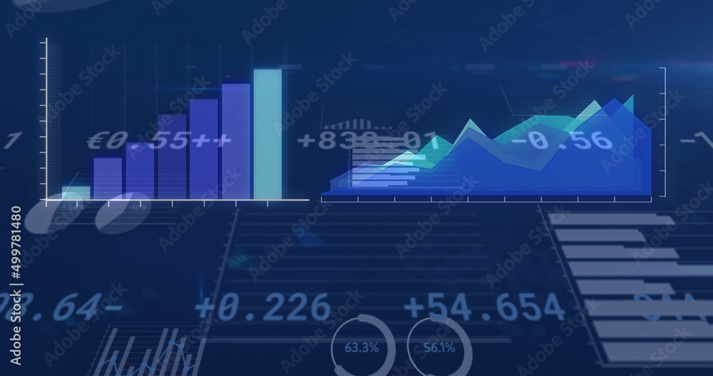 蓝色背景下具有数据处理的数字接口的数字图像