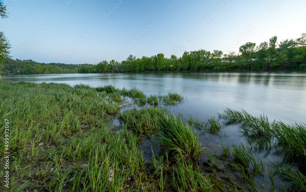 Berges du fleuve Saône autour de Fontaines-sur-Saône dans le département du Rhône au printemps