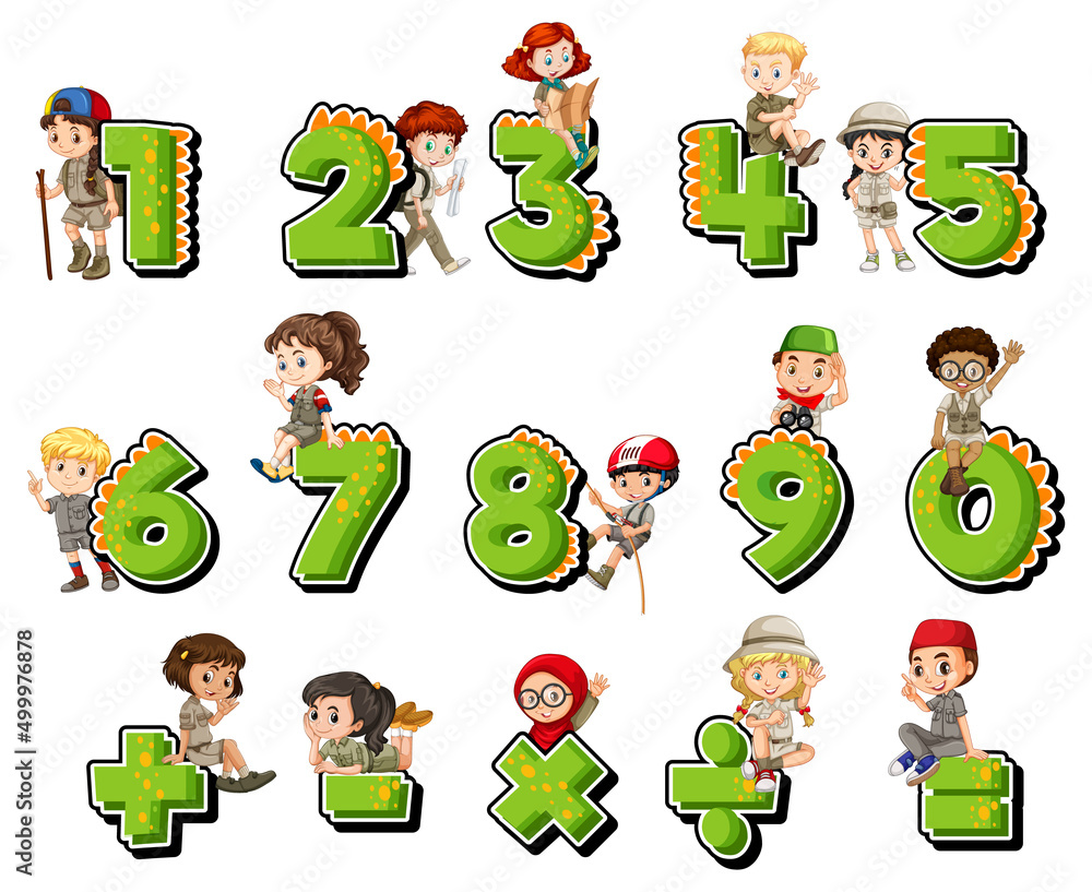 Counting number 0 to 9 and math symbols