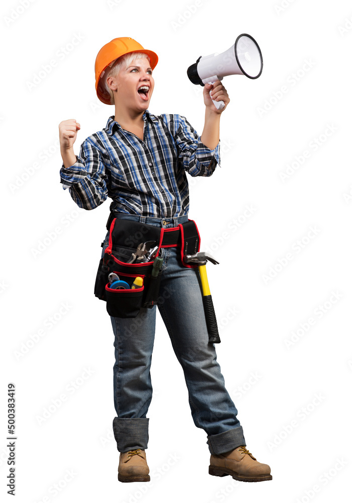 Female factory worker in safety helmet