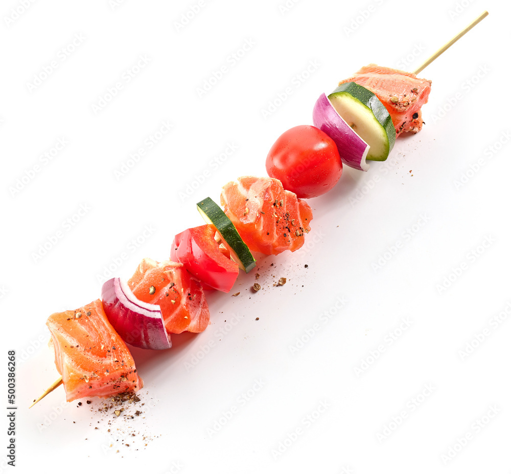 raw salmon and vegetable skewer