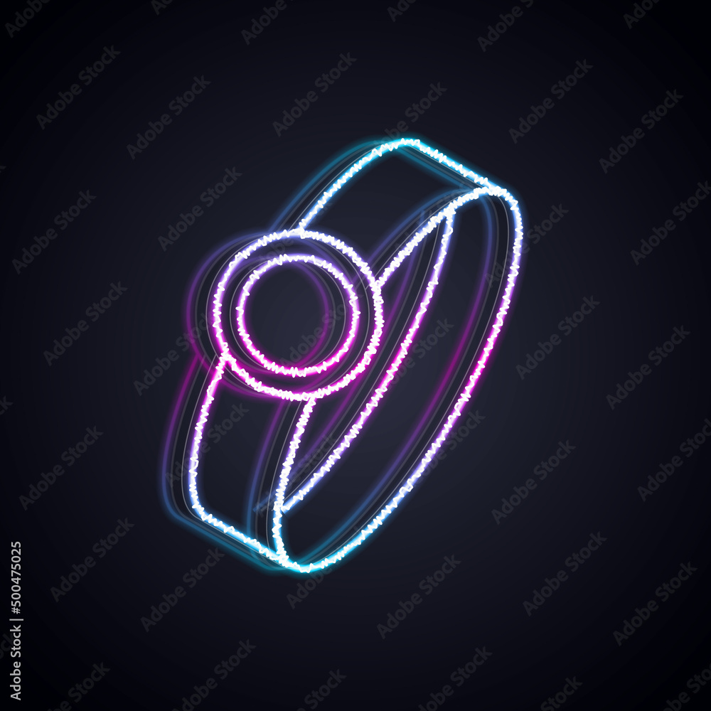 Glowing neon line Diamond engagement ring icon isolated on black background. Vector