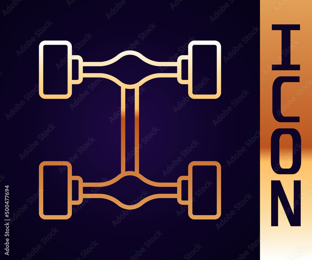 Gold line Chassis car icon isolated on black background. Vector