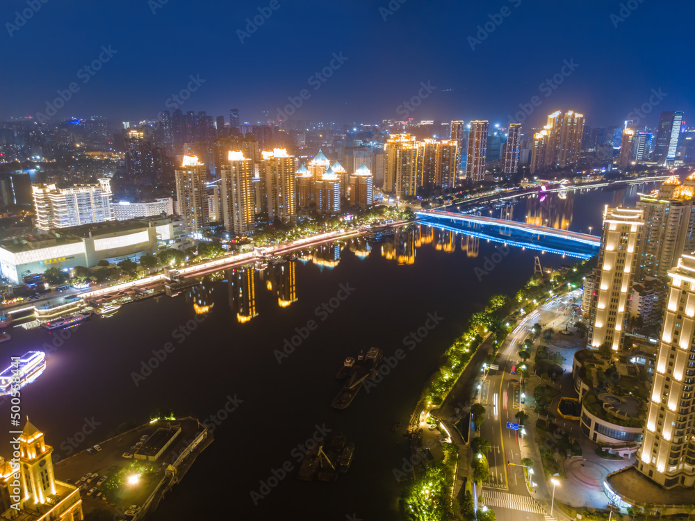 福州城市夜景大幅面航拍