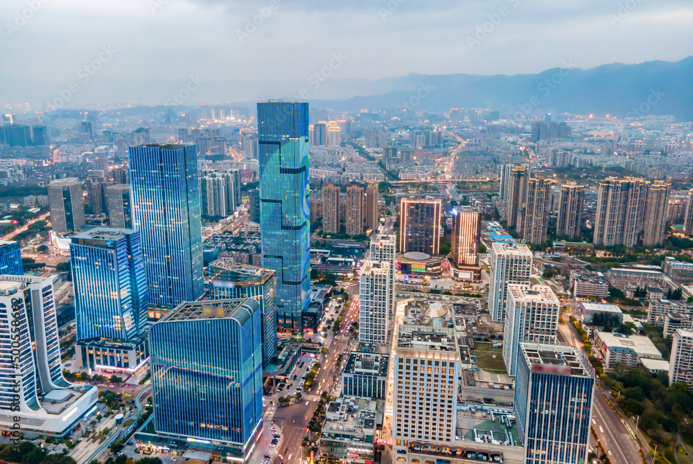 Large-format aerial photography of Fuzhou city night scene