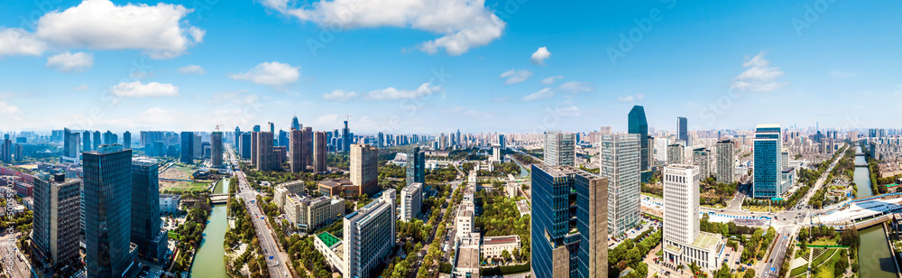 航拍宁波城市建筑景观天际线大幅面