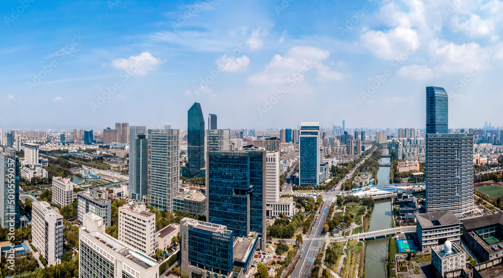 航拍宁波城市建筑景观天际线大幅面