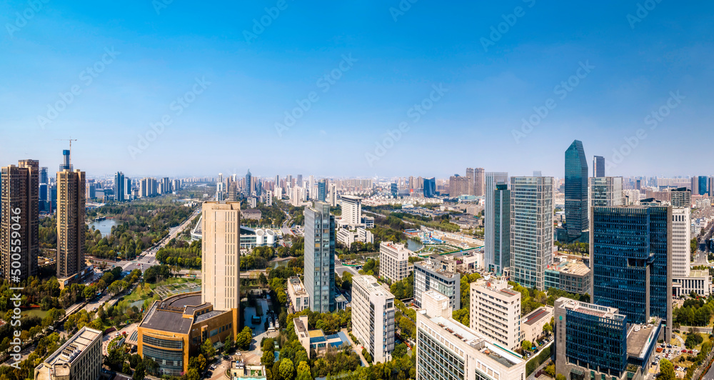 航拍宁波城市建筑景观天际线大幅面