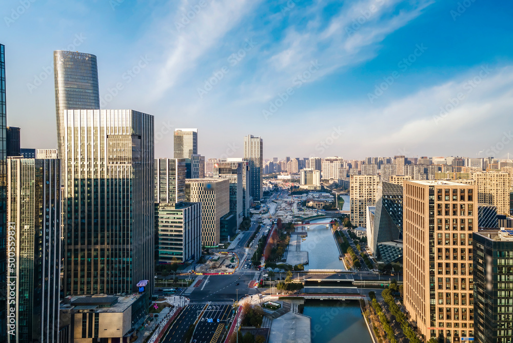 航拍宁波城市建筑景观天际线大幅面