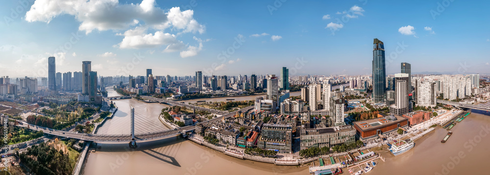 航拍宁波城市建筑景观天际线大幅面