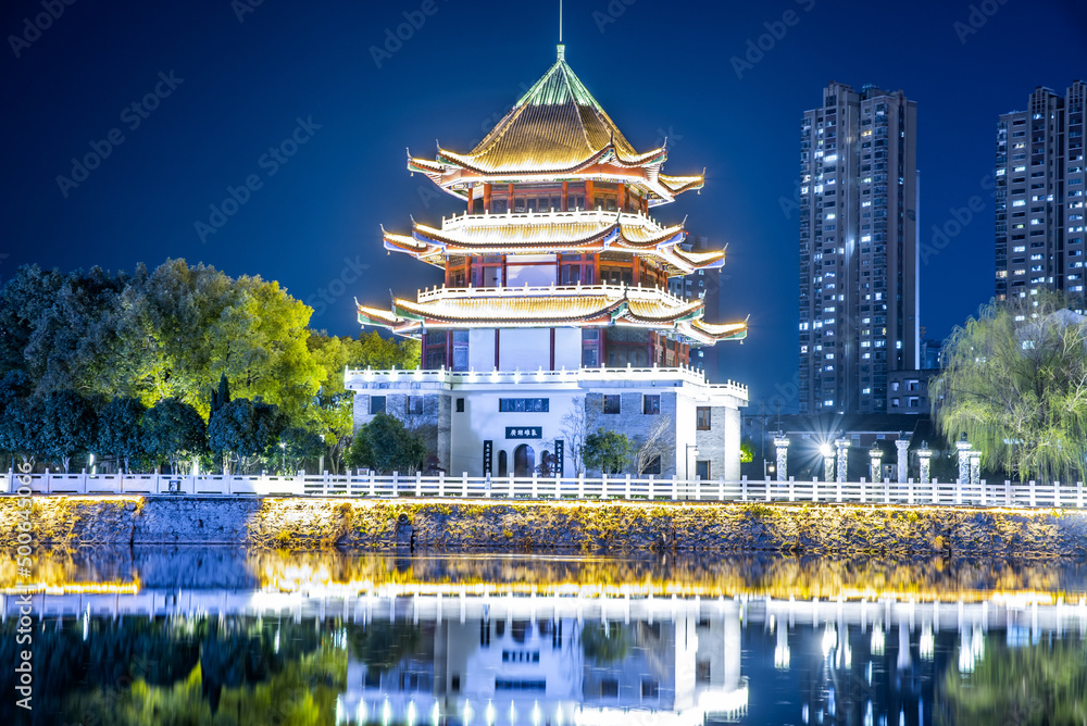 Night view of Zhuangyuanzhou, Liling, Hunan Province, China