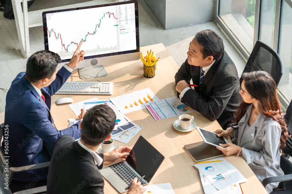 Stock market data chart analysis by ingenious computer software . Investment application display sto