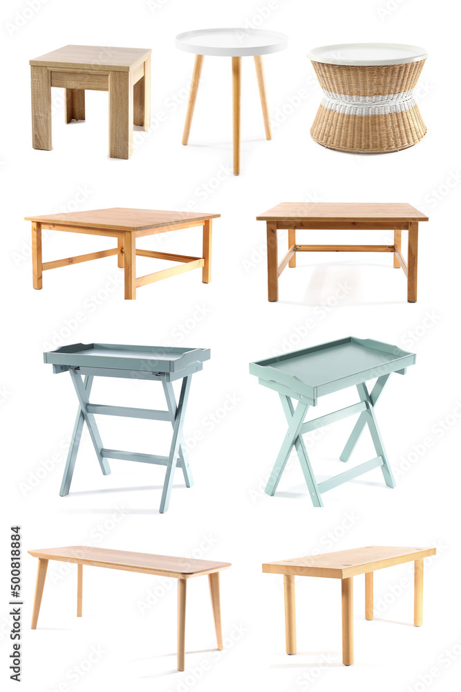 Set of different coffee tables isolated on white