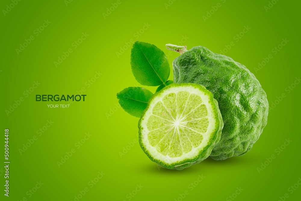 Fresh bergamot isolated on green background