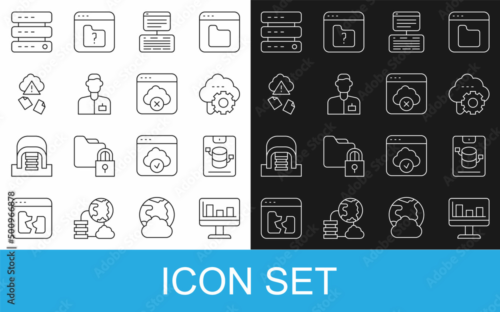 Set line Monitor with graph chart, Server, Data, Web Hosting, Cloud technology data transfer, Analys