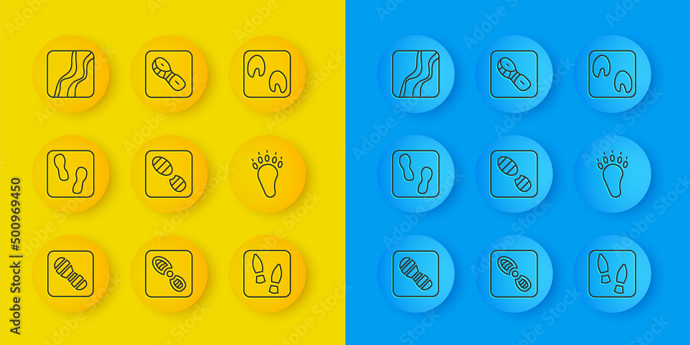 设定人类足迹鞋、熊掌、蛇、马和图标。矢量