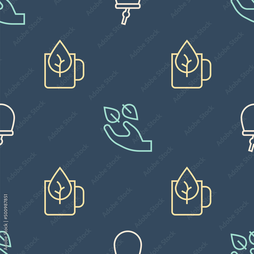 Set line Mate tea, Cup of with leaf and Tea in hand on seamless pattern. Vector