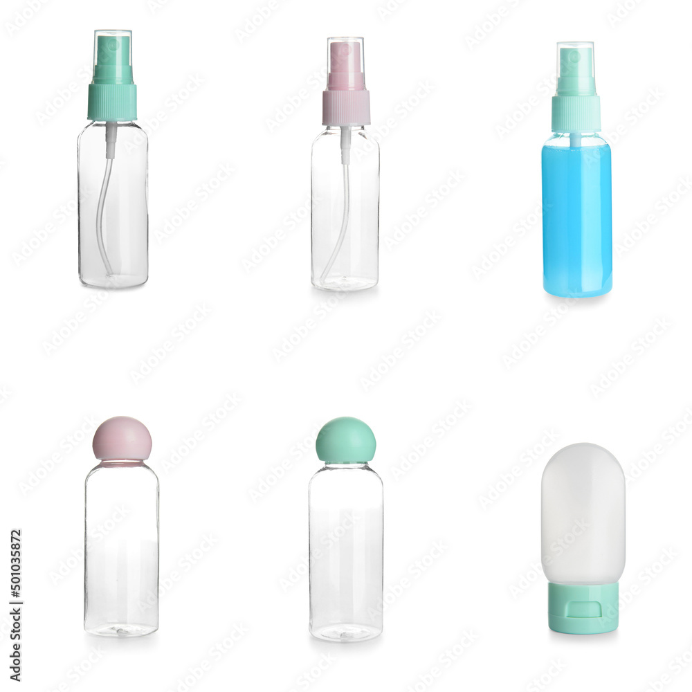 Set of cosmetic bottles isolated on white