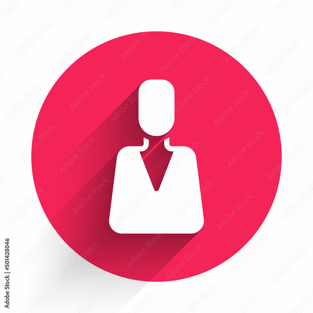 White Employee icon isolated with long shadow background. Head hunting. Business target or Employmen